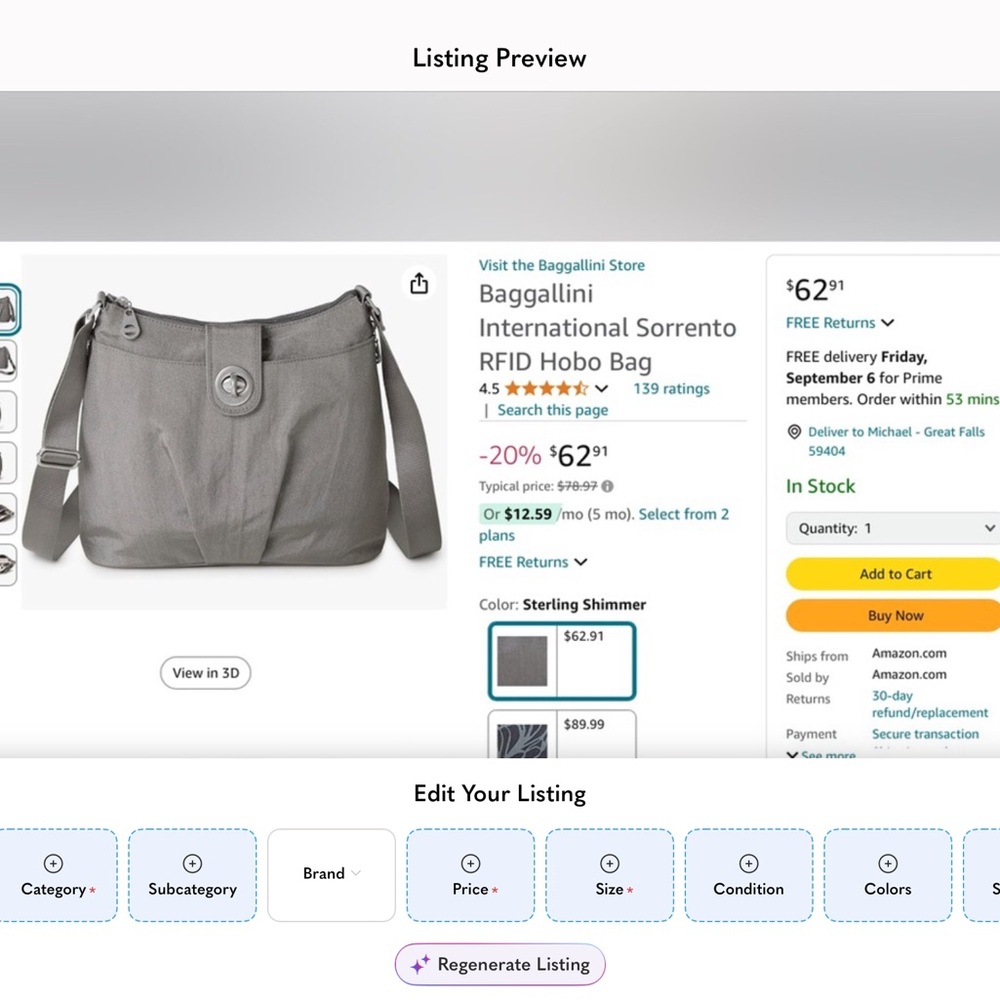 ✔️Baggallini Sorrento RFID Hobo Bag - Rose/Grey Color - Picture 2 of 7